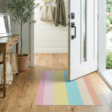 ODIKA Pastel Rainbow Striped Washable Area Rug - Low Pile Non-Slip Kids Room Carpet