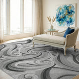 Black and White Black White Swirl Abstract Area Rug