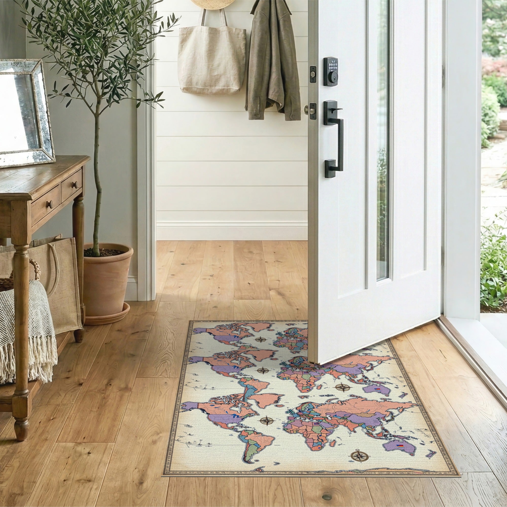 Distressed Vintage World Map Area Rug