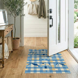 Blue Gingham Cartoon Houses Area Rug