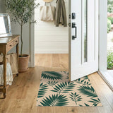 Green Palm Leaf Beige Area Rug