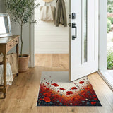 ODIKA Red Poppy Floral Washable Area Rug - Low Pile Non-Slip Artistic Meadow Decor