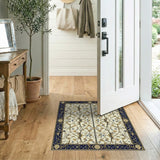Ivory Persian Floral Area Rug with Gold Vines Navy Border