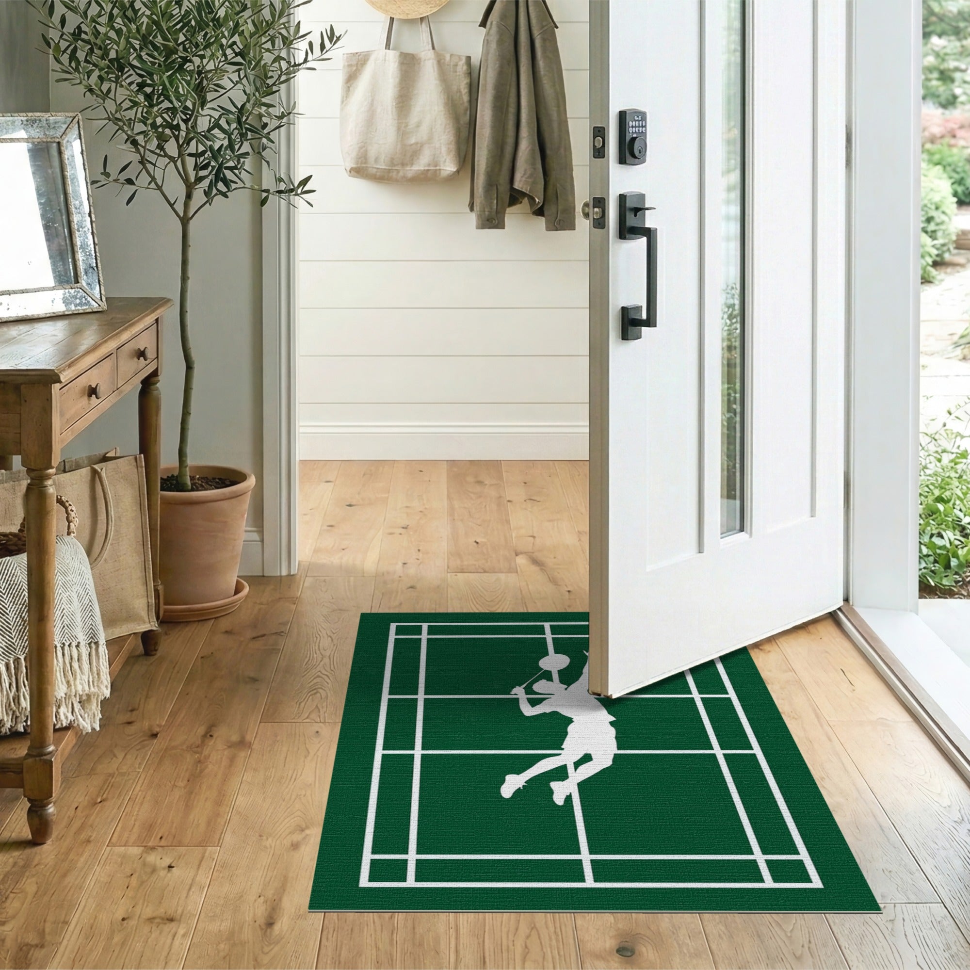 Dynamic Badminton Smash Green Area Rug