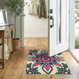 Vibrant Pink Teal Mandala Floral Rug