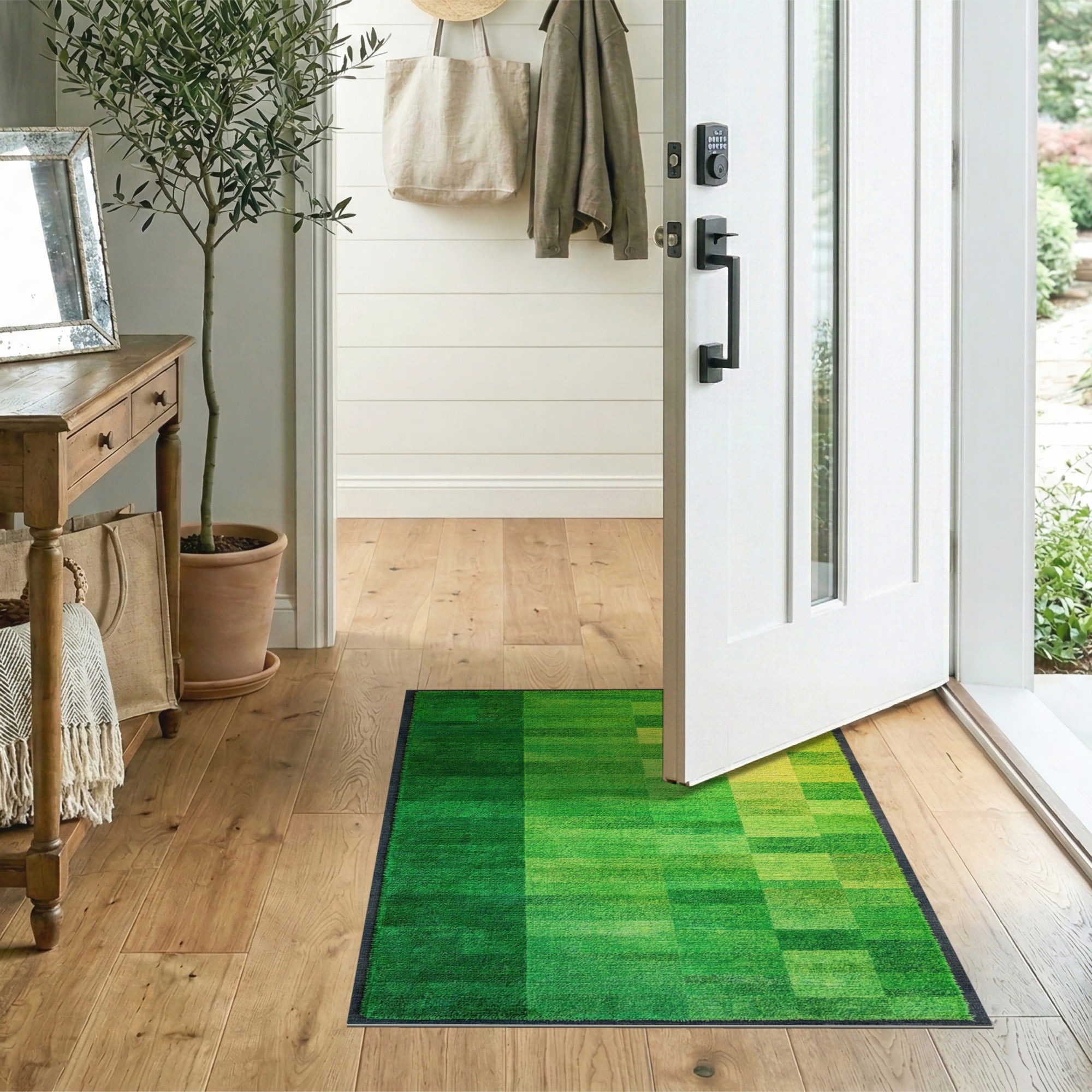 Modern Green-to-Yellow Geometric Block Area Rug