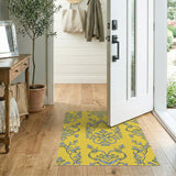 Elegant Blue Floral Damask on Yellow Area Rug