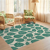 ODIKA Green Tropical Leaf Washable Area Rug - Low Pile, Non-Slip & Pet Friendly