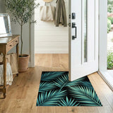 Teal Palm Fronds on Black Area Rug