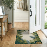 Green Lush Green Palm Leaf Border Area Rug