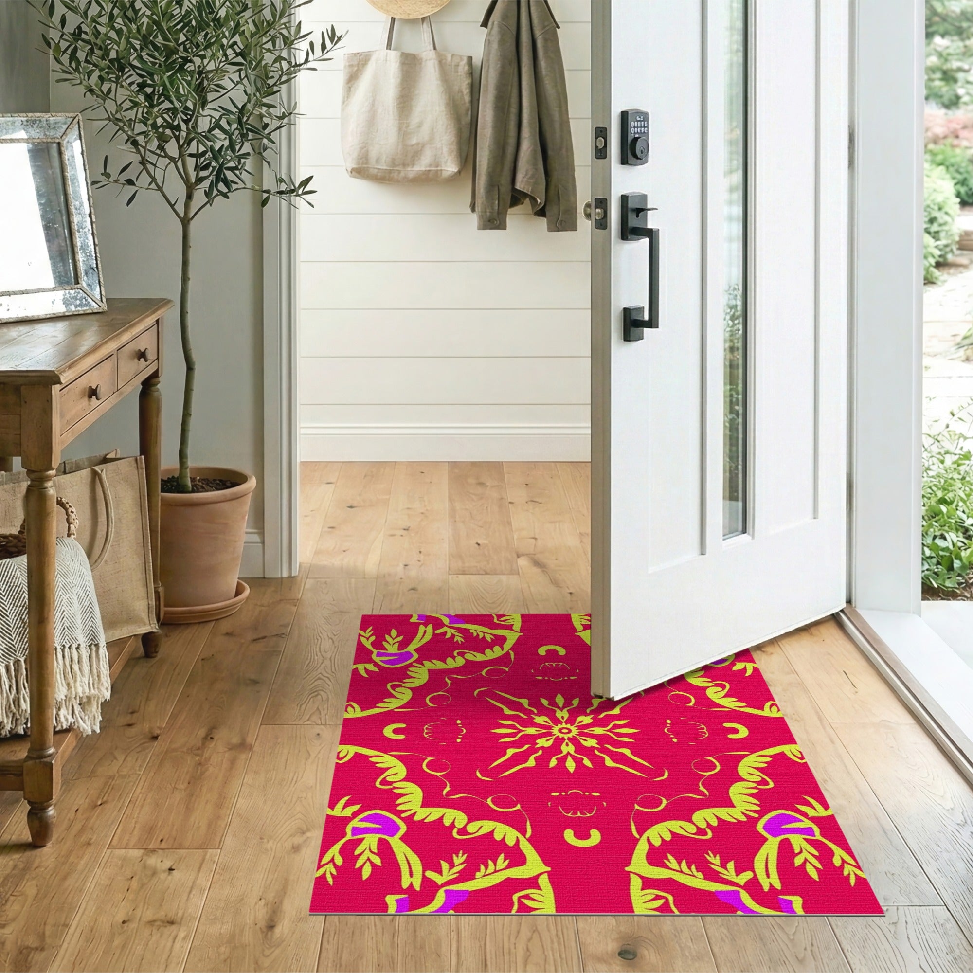 Vibrant Red Floral Motif Area Rug