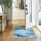 Blue and Teal Layered Blue Clouds Geometric Area Rug
