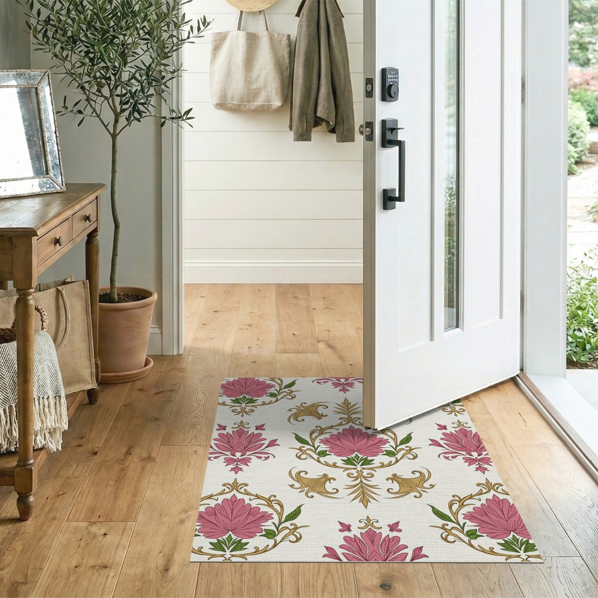 Pink Lotus Floral Medallion Area Rug
