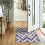 Purple Purple Grey Zigzag Geometric Area Rug