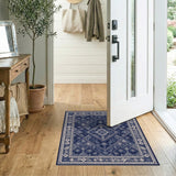 Heritage Tribal Blue and Teal Navy Blue Geometric Tribal Area Rug