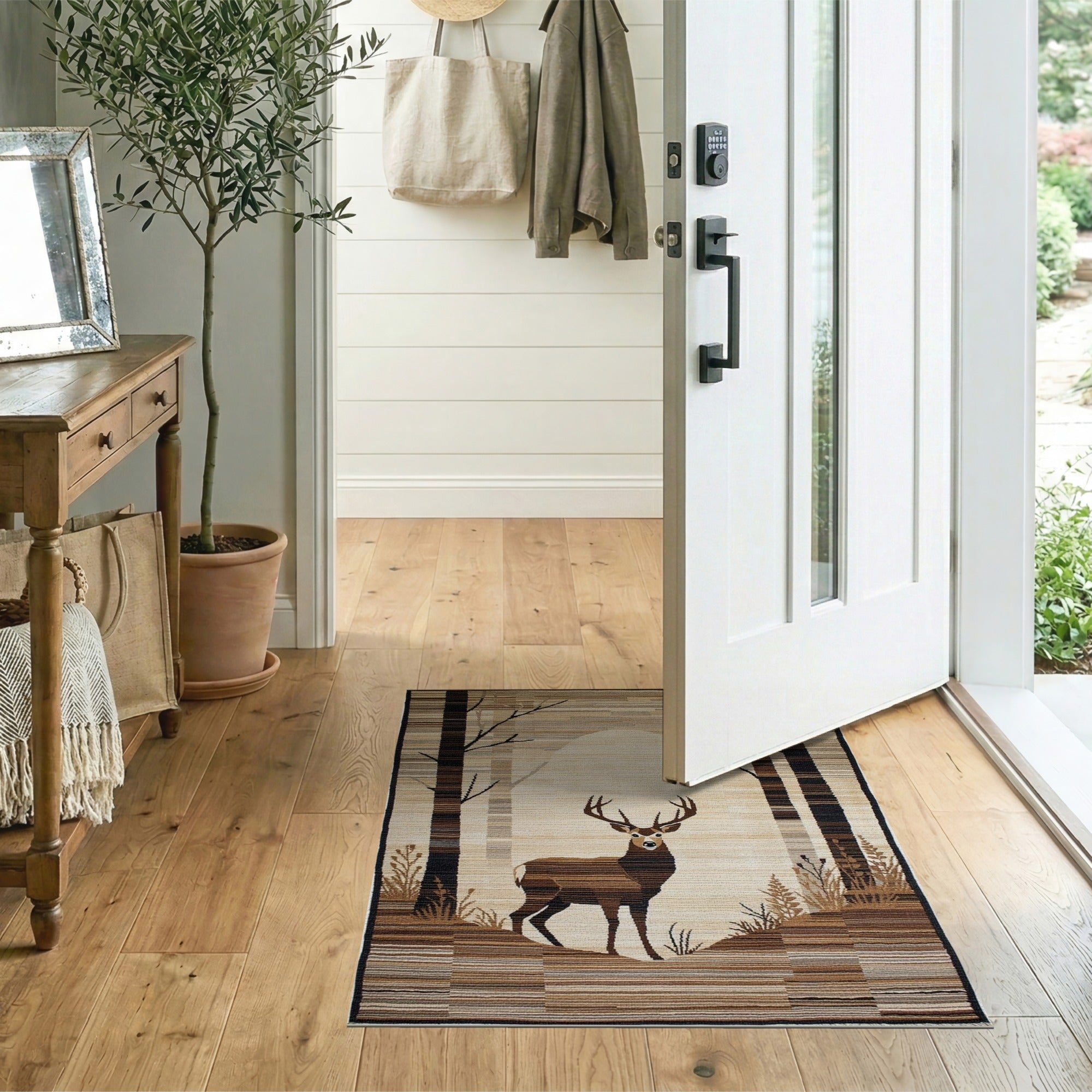 Southwestern Woodland Buck Deer Area Rug