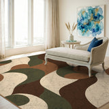 Brown and Tan Brown Abstract Wave Area Rug