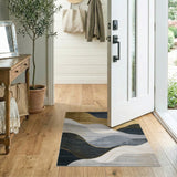 Gold Wave Abstract Area Rug in Navy