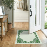 Elegant Green Ornate Floral Border Rug