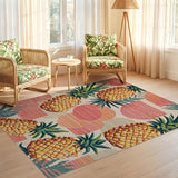 ODIKA Tropical Pineapple Geometric Washable Area Rug - Non-Slip Low Pile