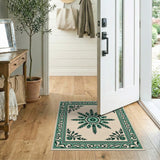 Teal Medallion Cream Persian Area Rug