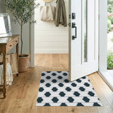 Black White Interlocking Geometric Black and White Area Rug