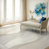 ODIKA Washable Abstract Wave Area Rug - Low Pile, Non-Slip, Neutral Modern Decor