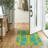 Vibrant Yellow Blue Swirl Geometric Area Rug