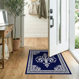 Blue and Teal Navy Blue Fleur-de-Lis Ornate Area Rug