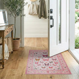Pink Pink Butterfly Floral Vintage Area Rug