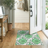 Green Swirling Floral Teardrop Area Rug