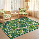 ODIKA Tropical Green Leaf Washable Rug - Low Pile, Non-Slip, Pet & Kid Friendly Botanical Area Rug