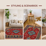 Ultra Soft Area Rug, Non Slip, Stain Resistant, Washable Area Rugs for Living Room, Bedroom, Rustic Colorful Geometric Motif(Red)
