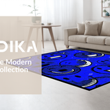 Ultra Soft Area Rug, Non Slip, Stain Resistant, Washable Area Rugs for Living Room, Bedroom, Funky Blue Circular Pop(Blue)
