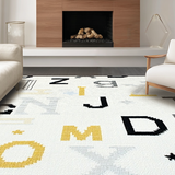 Ultra Soft Area Rug, Non Slip, Stain Resistant, Washable Area Rugs for Living Room, Bedroom, Contemporary Soft Circular Lettered Aesthetic(White)