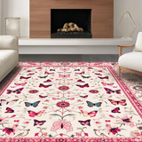 Ultra Soft Area Rug, Non Slip, Stain Resistant, Washable Area Rugs for Living Room, Bedroom, Whimsical Insect Floral Composition(Ivory)