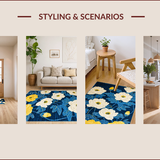 Ultra Soft Area Rug, Non Slip, Stain Resistant, Washable Area Rugs for Living Room, Bedroom, Chrysanthemum Floral Modern Aesthetic(Blue)