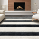 Ultra Soft Area Rug, Non Slip, Stain Resistant, Washable Area Rugs for Living Room, Bedroom, Sleek Dual-Tone Striped Runner Rug Featuring Repetitive Parallel Bands(Black)