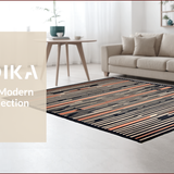 Ultra Soft Area Rug, Non Slip, Stain Resistant, Washable Area Rugs for Living Room, Bedroom, Elegant Charcoal and Peach Stripes(Black)