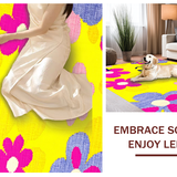 Ultra Soft Area Rug, Non Slip, Stain Resistant, Washable Area Rugs for Living Room, Bedroom, Playful Rainbow Floral Arrangement(Yellow)