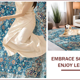 Ultra Soft Area Rug, Non Slip, Stain Resistant, Washable Area Rugs for Living Room, Bedroom, Elegant Faded Floral Motif(Blue)