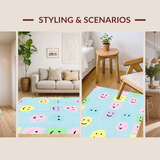 Ultra Soft Area Rug, Non Slip, Stain Resistant, Washable Area Rugs for Living Room, Bedroom, Soft Tone Happy Face Theme(Blue)