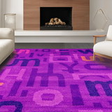 Ultra Soft Area Rug, Non Slip, Stain Resistant, Washable Area Rugs for Living Room, Bedroom, Sophisticated Lettered Design with Color Pop(Purple)