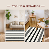 Ultra Soft Area Rug, Non Slip, Stain Resistant, Washable Area Rugs for Living Room, Bedroom, Handcrafted Classic Dual-Tone Woven Rug With Contemporary Linear Design(Black)