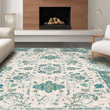Ultra Soft Area Rug, Non Slip, Stain Resistant, Washable Area Rugs for Living Room, Bedroom, Serene Floral Ogee Aesthetic(Ivory)