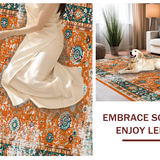 Ultra Soft Area Rug, Non Slip, Stain Resistant, Washable Area Rugs for Living Room, Bedroom, Chic Retro Floral Harmony(Orange)
