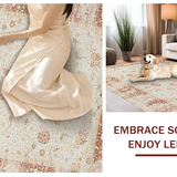 Ultra Soft Area Rug, Non Slip, Stain Resistant, Washable Area Rugs for Living Room, Bedroom, Tranquil Earthy Medallion Influence(Beige)