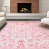 Ultra Soft Area Rug, Non Slip, Stain Resistant, Washable Area Rugs for Living Room, Bedroom, Serene Minimalist Blooming Aesthetic(Pink)