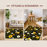 Ultra Soft Area Rug, Non Slip, Stain Resistant, Washable Area Rugs for Living Room, Bedroom, Vivid Whimsical Garden Scene(Black)