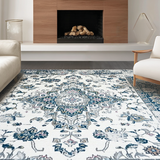Ultra Soft Area Rug, Non Slip, Stain Resistant, Washable Area Rugs for Living Room, Bedroom, Rustic Distressed Tiled Design(White)